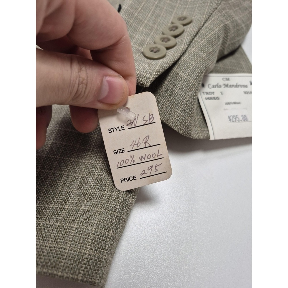 Carlo Mandrone Blazer Mens 46R Beige Wool Check 3 Button Sport Coat NWT - Picture 4 of 11